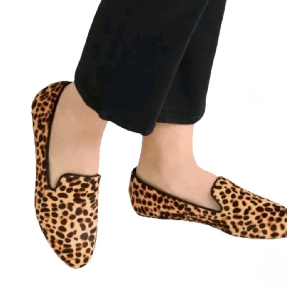 Birdies Starling Cheetah Leopard Haircalf Smoking Slipper Loafers Tan Black 7